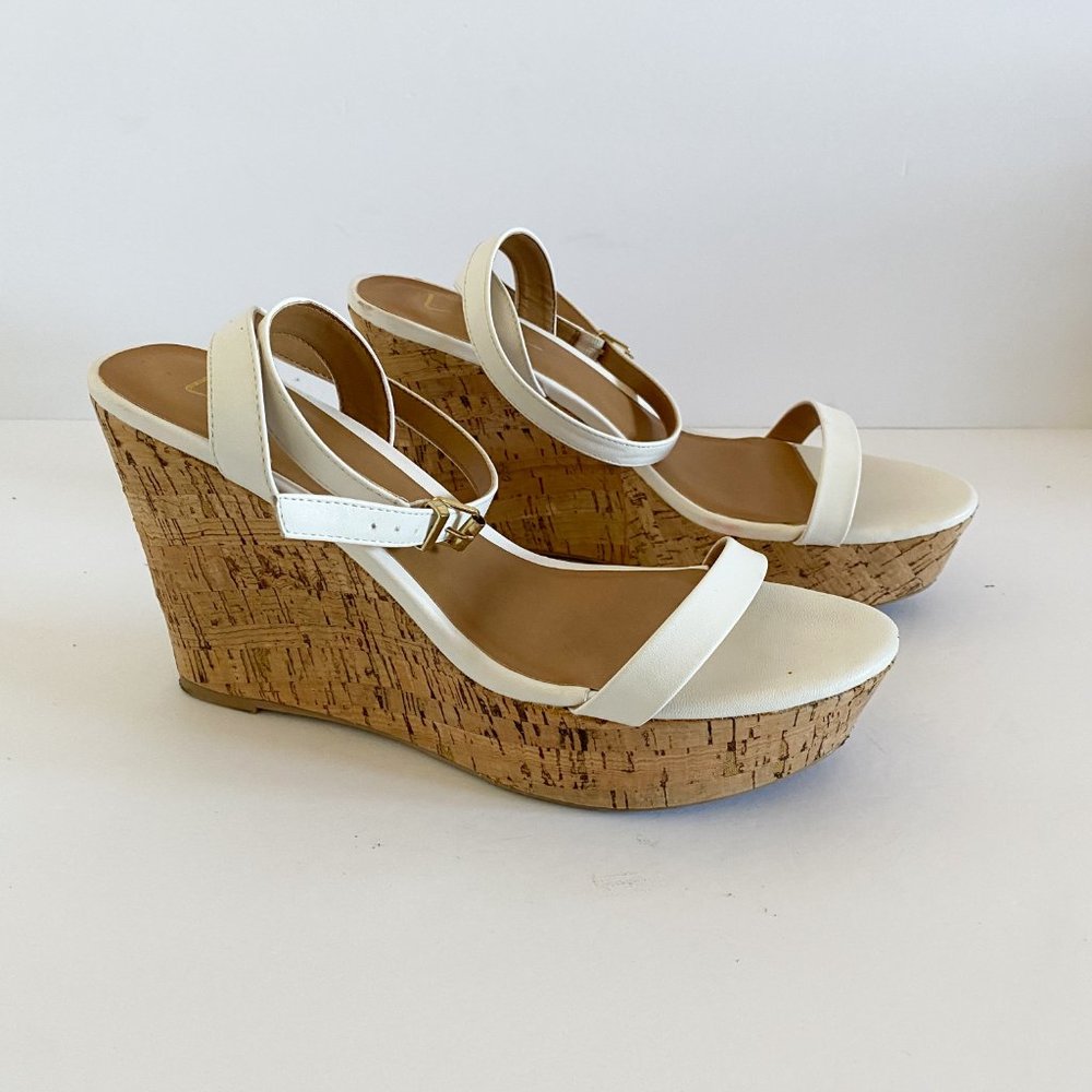 Lulu's White Corkscrew Wedge Sandals